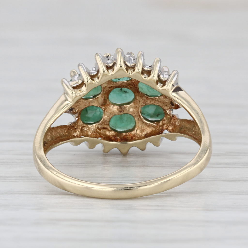 1.14ctw Emerald Diamond Cluster Ring 10k Yellow Gold Size 7 Cocktail