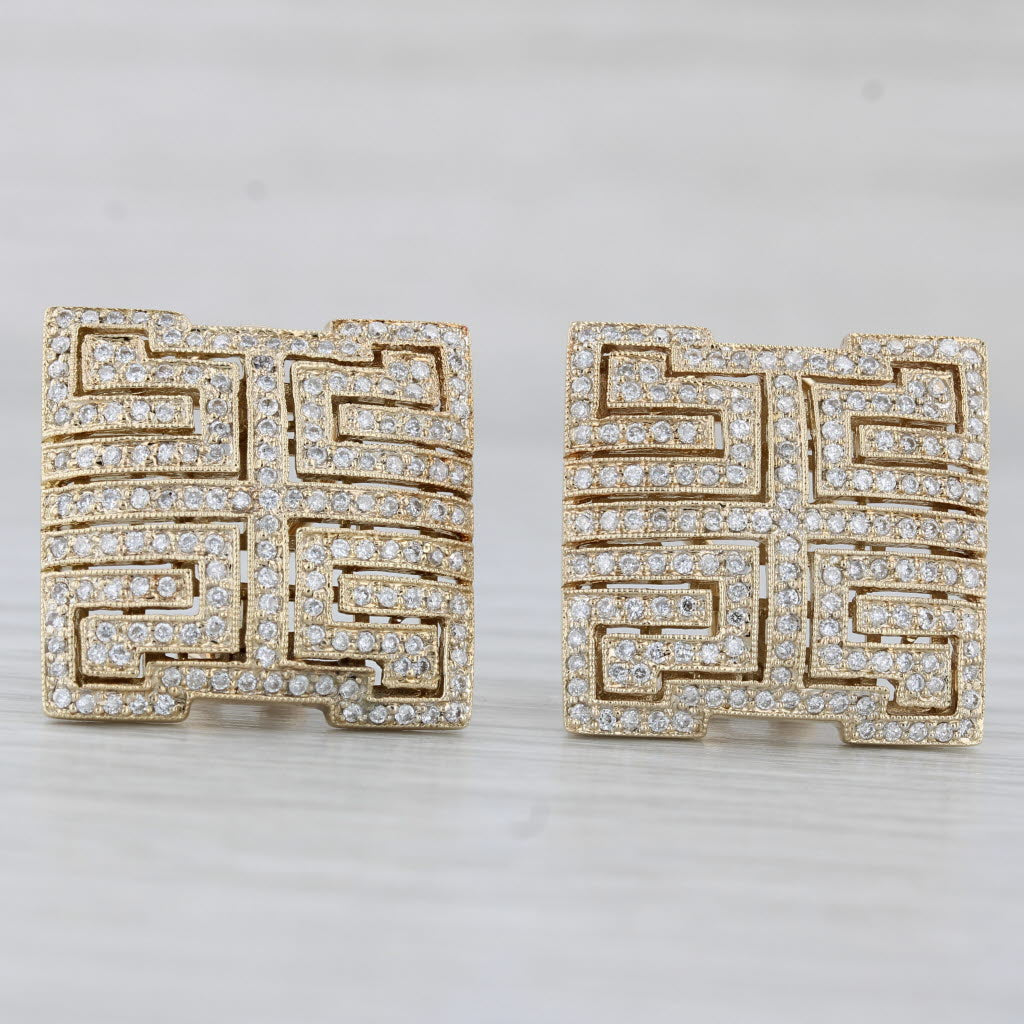Gray 1.10ctw Diamond Maze Openwork Drop Earrings 14k Yellow Gold Omega Backs
