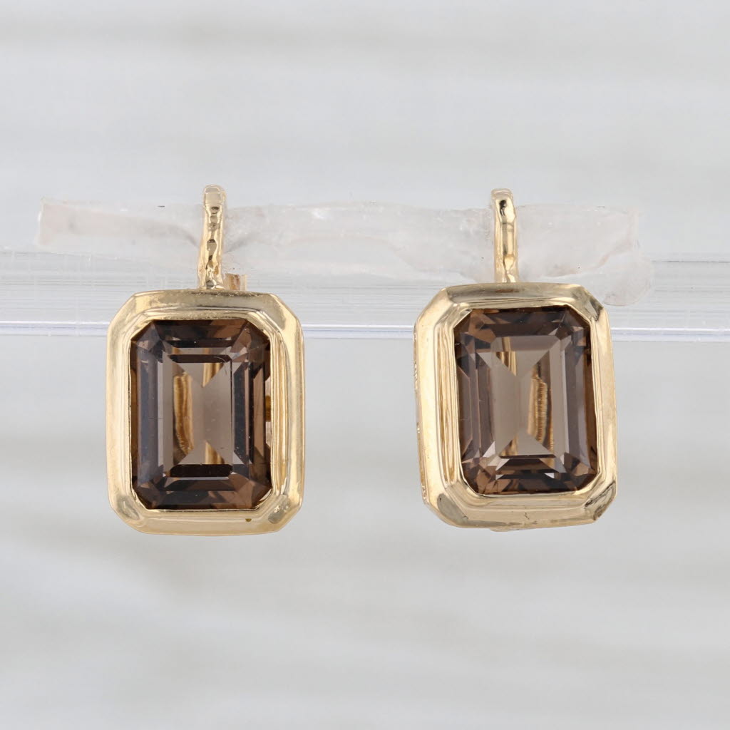 2.80ctw Smoky Quartz Drop Earrings 18k Yellow Gold Lever Backs