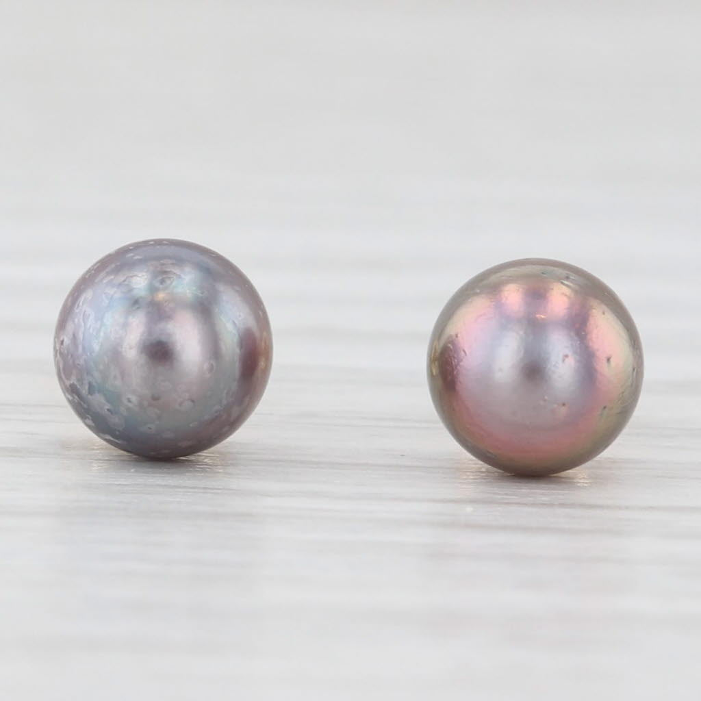 Light Gray Dyed Black Cultured Pearl Solitaire Stud Earrings 14k Yellow Gold 6.3mm
