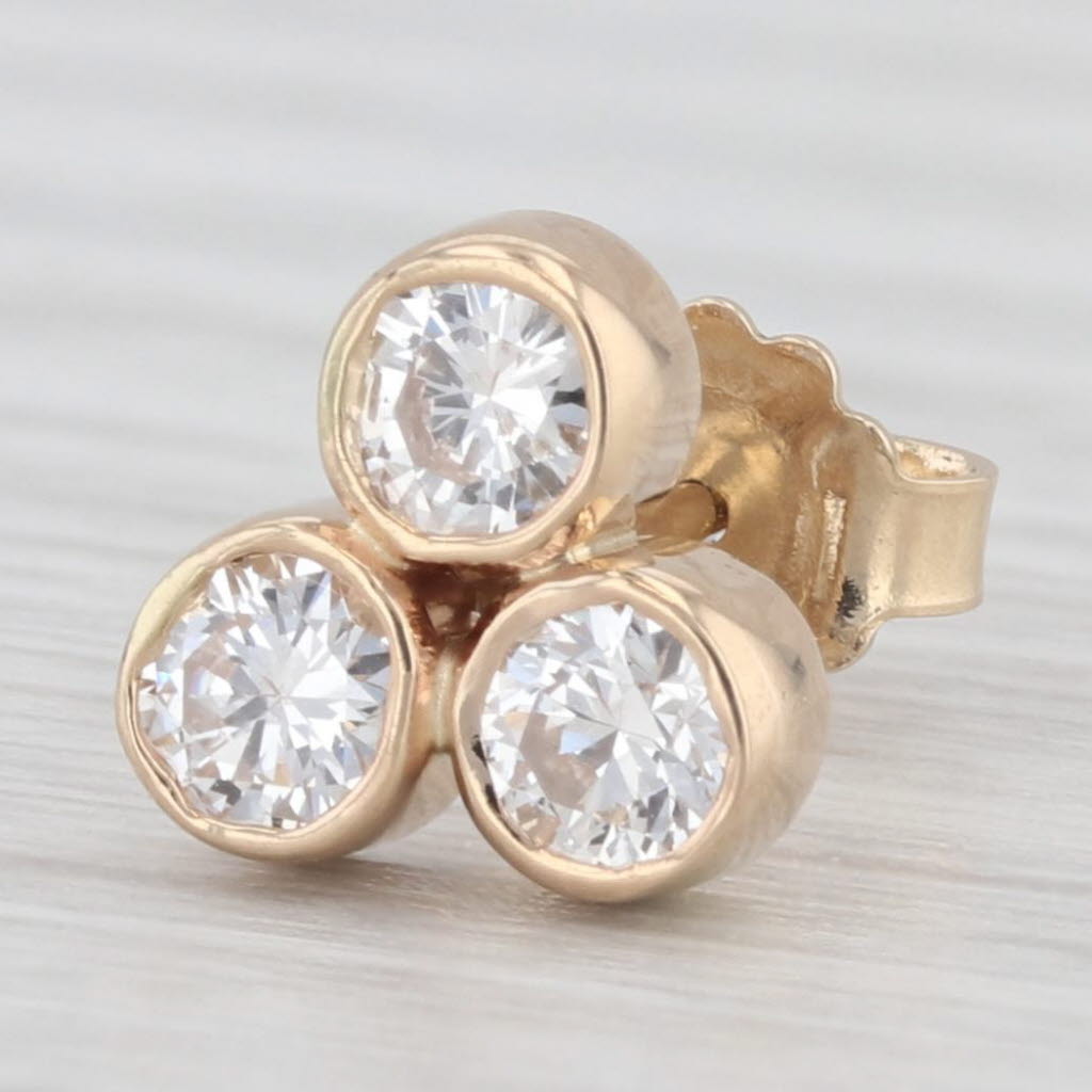 Light Gray Single 0.41ctw 3-Stone Diamond Stud Earring 14k Yellow Gold