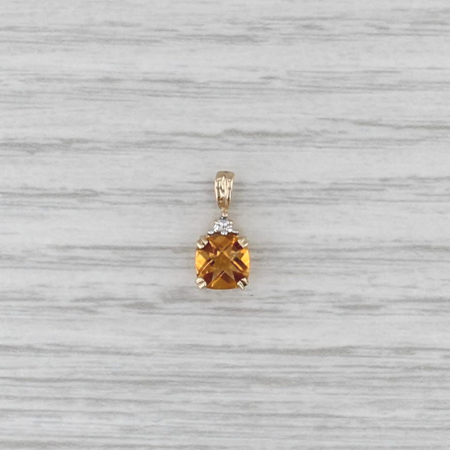 0.85ct Citrine Cushion Solitaire Pendant 10k Yellow Gold Small Drop