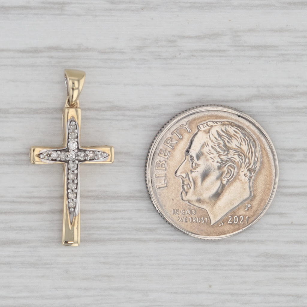 Gray Diamond Cross Pendant 10k Yellow Gold Small Drop