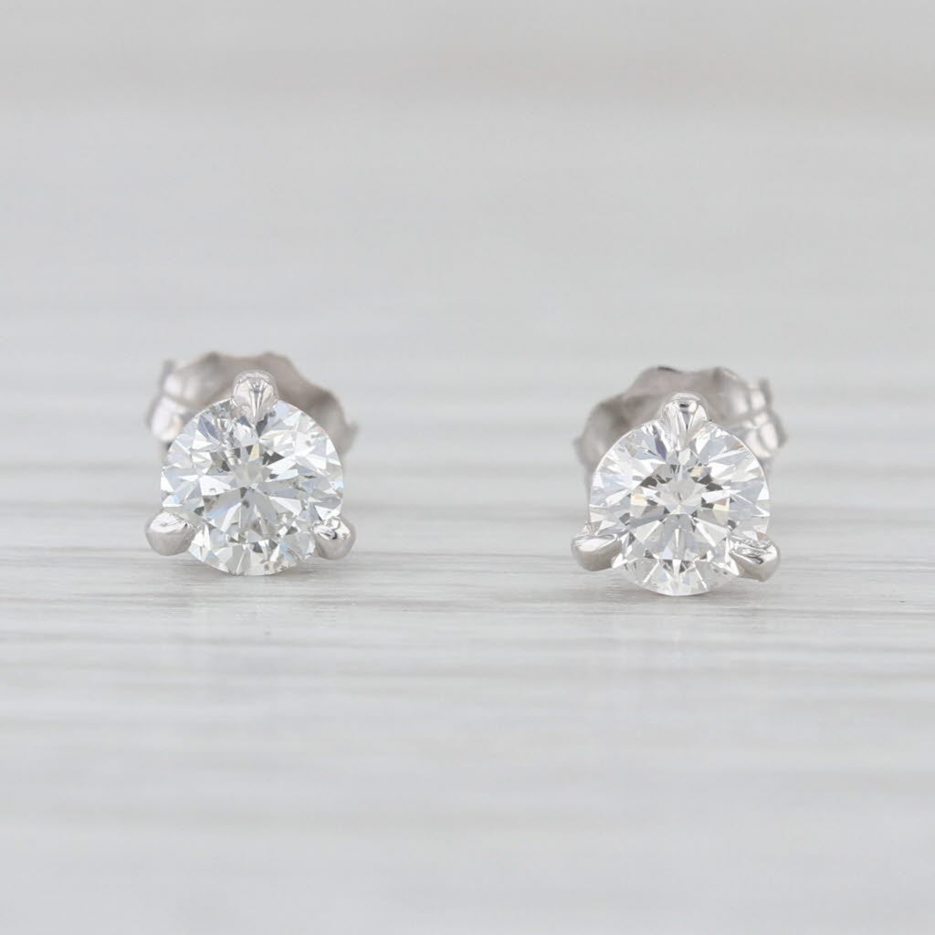 New 0.66ctw Diamond Stud Earrings 14k White Gold Round Solitaire Studs