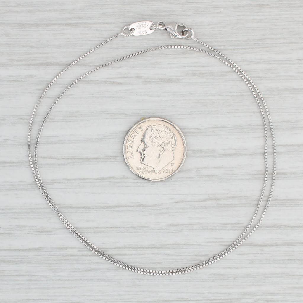 Light Gray 16.25" Box Chain Necklace 14k White Gold 0.6mm Lobster Clasp Italian