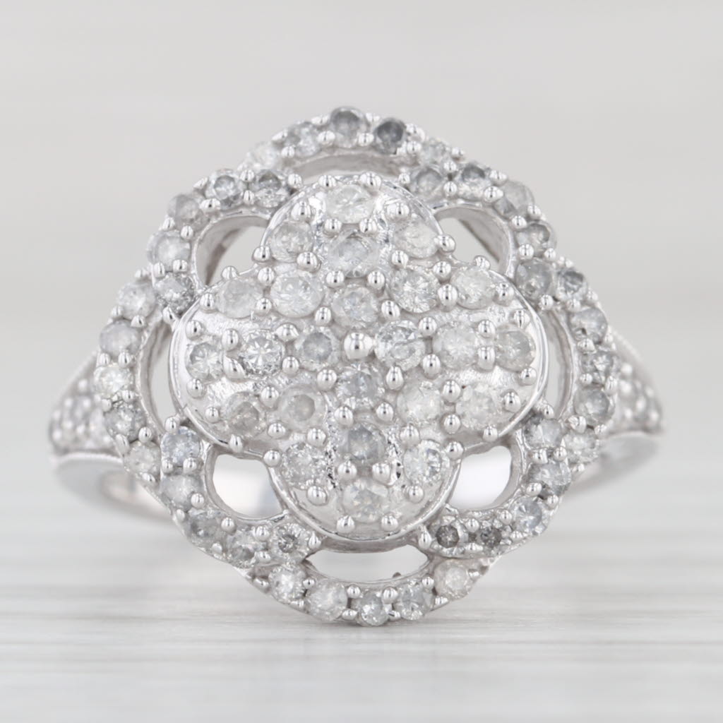 0.84ctw Diamond Cluster Flower Ring 10k White Gold Size 7
