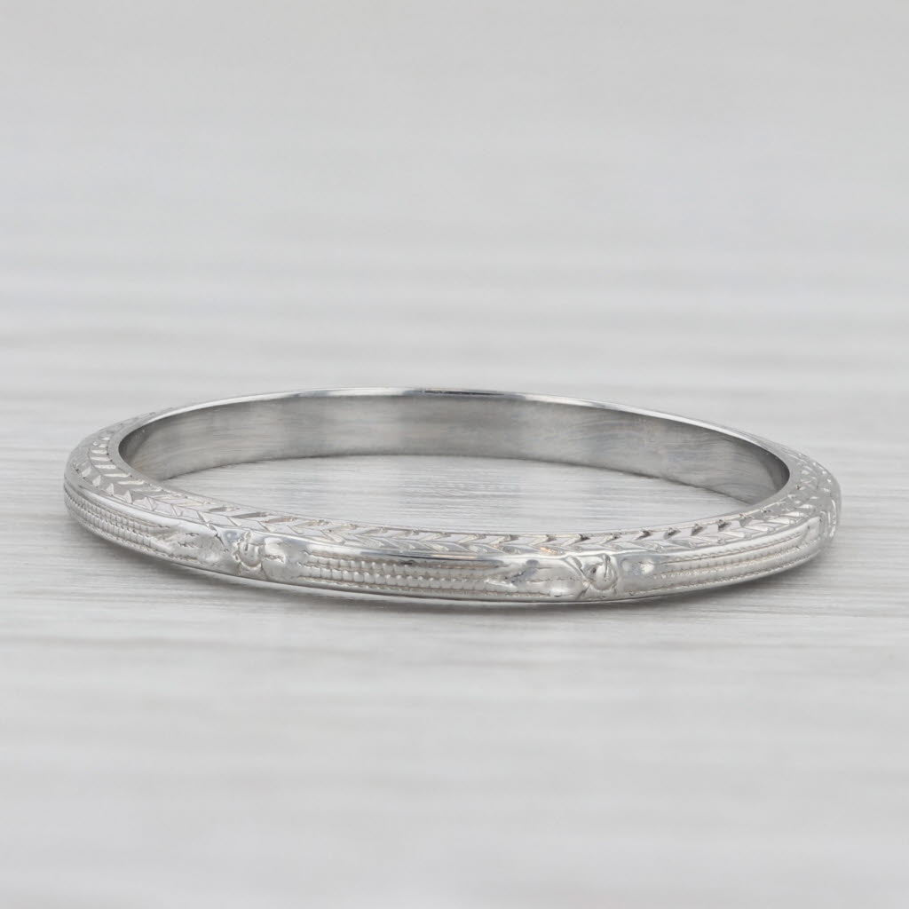 Light Gray Belais Art Deco Wheat Engraved Wedding Band 18k White Gold Size 8.25 Ring