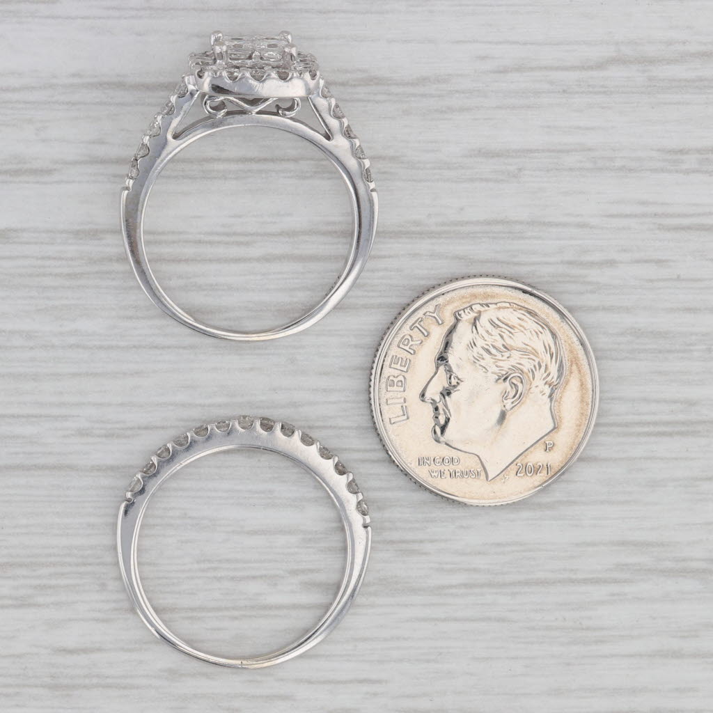 Gray 1.20ctw Princess Diamond Halo Engagement Ring Wedding Band Bridal 14k White Gold