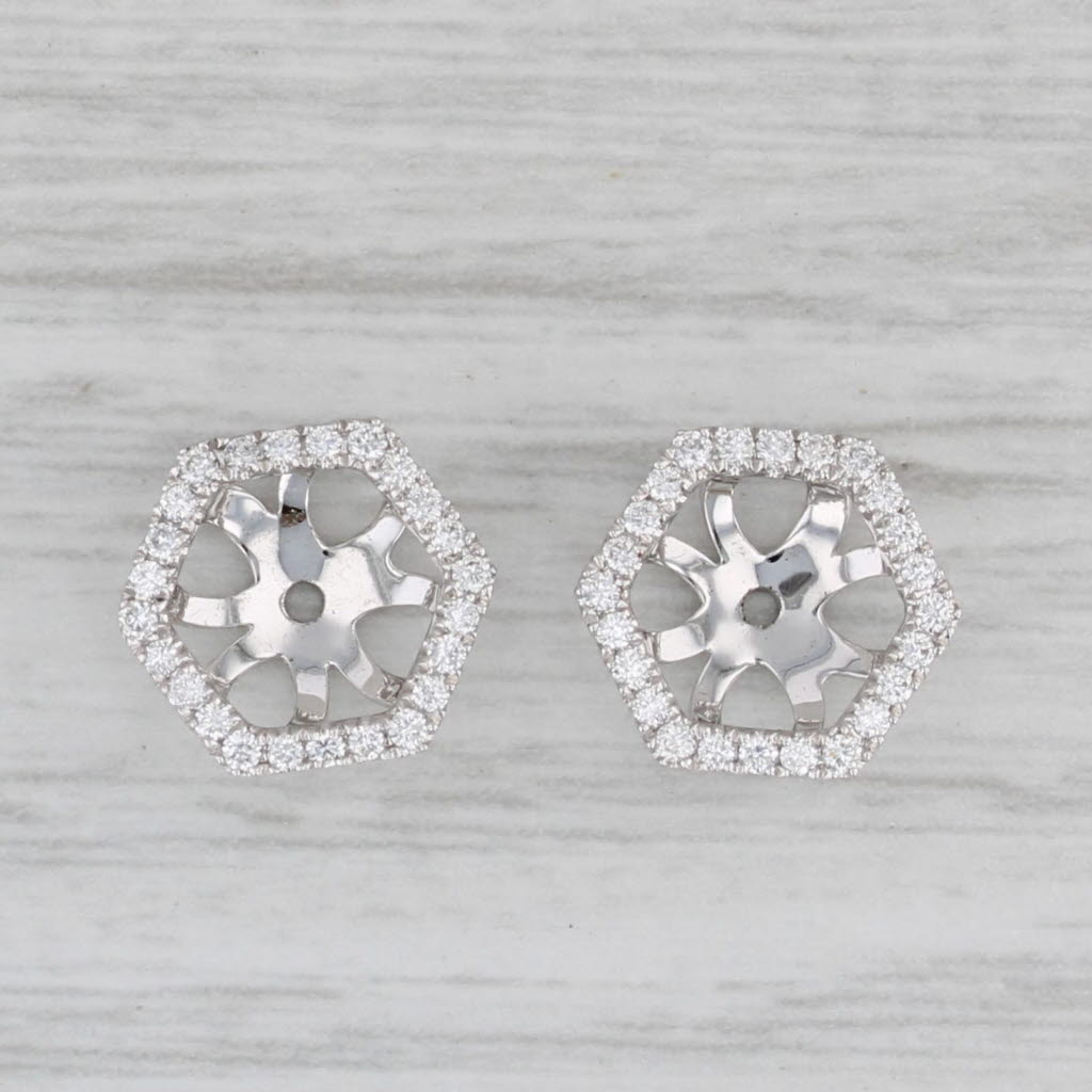 Gray New 0.24ctw Diamond Halo Hexagon Earring Jackets Enhancers 18k Gold for Studs