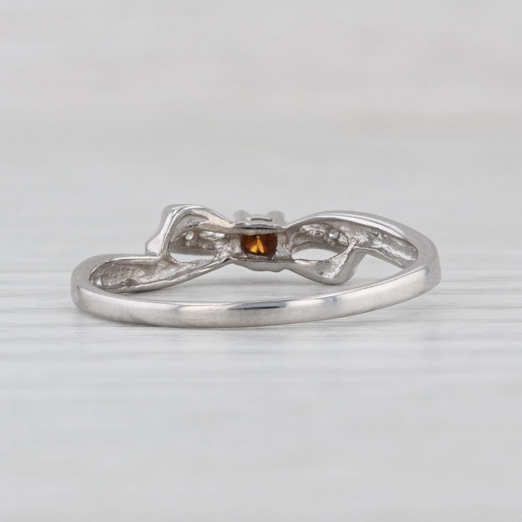 Orange Diamond Bow Ring 10k White Gold Size 8 Stackable