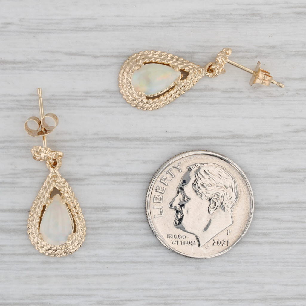 Gray Opal Teardrop Dangle Earrings 14k Yellow Gold Pierced Drops