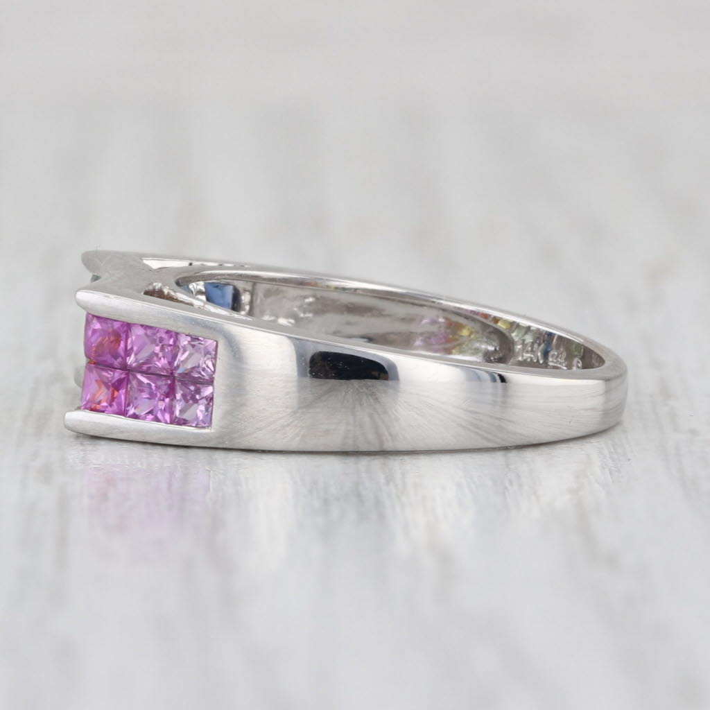 0.70ctw Rainbow Sapphire Ring 14k White Gold Size 7 Stackable