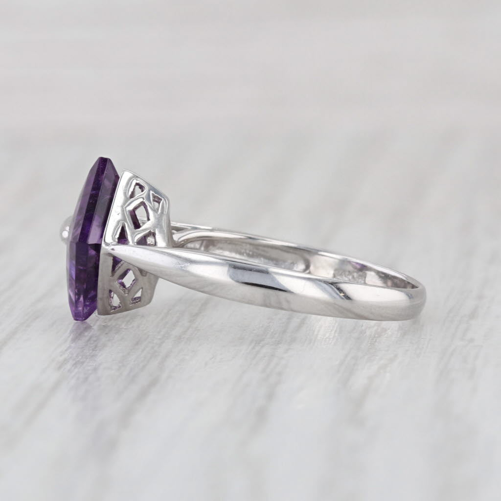 2.27ct Amethyst Solitaire Ring 14k White Gold Size 7.25 Abstract Overlay