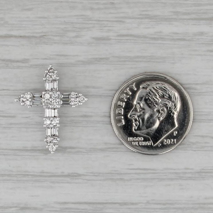 0.58ctw Diamond Cross Pendant 18k White Gold Small Floating Drop