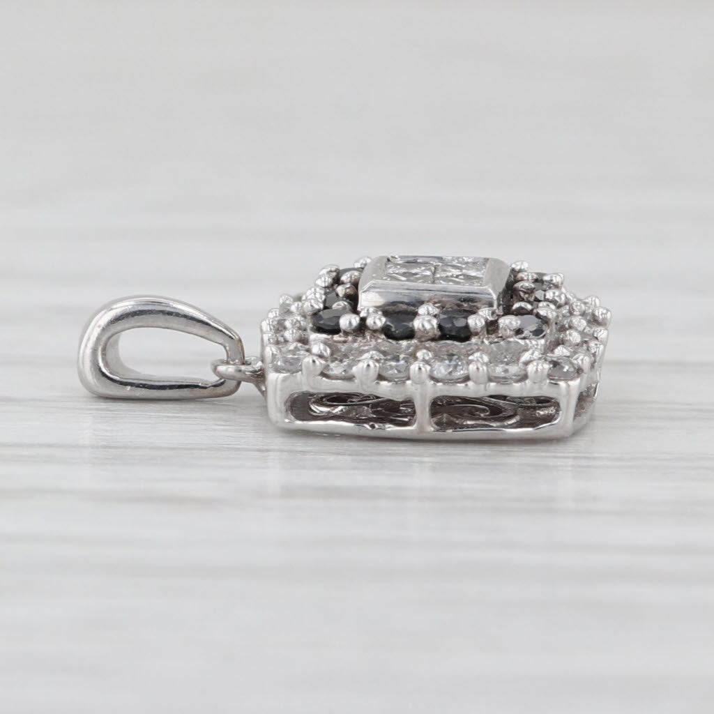 0.35ctw Black White Diamond Pendant 10k White Gold Small Drop