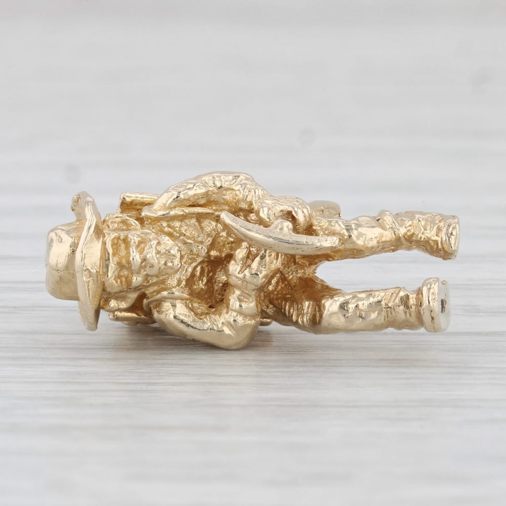 Light Gray Gold Miner Charm 14k Yellow Gold 3D Figural Old Prospector Pendant