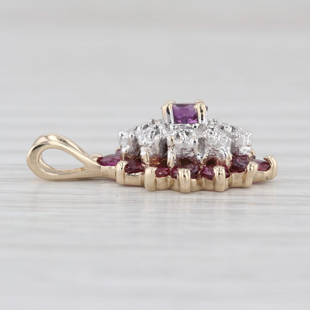 0.98ctw Ruby Diamond Halo Pendant 10k Yellow White Gold Small Drop