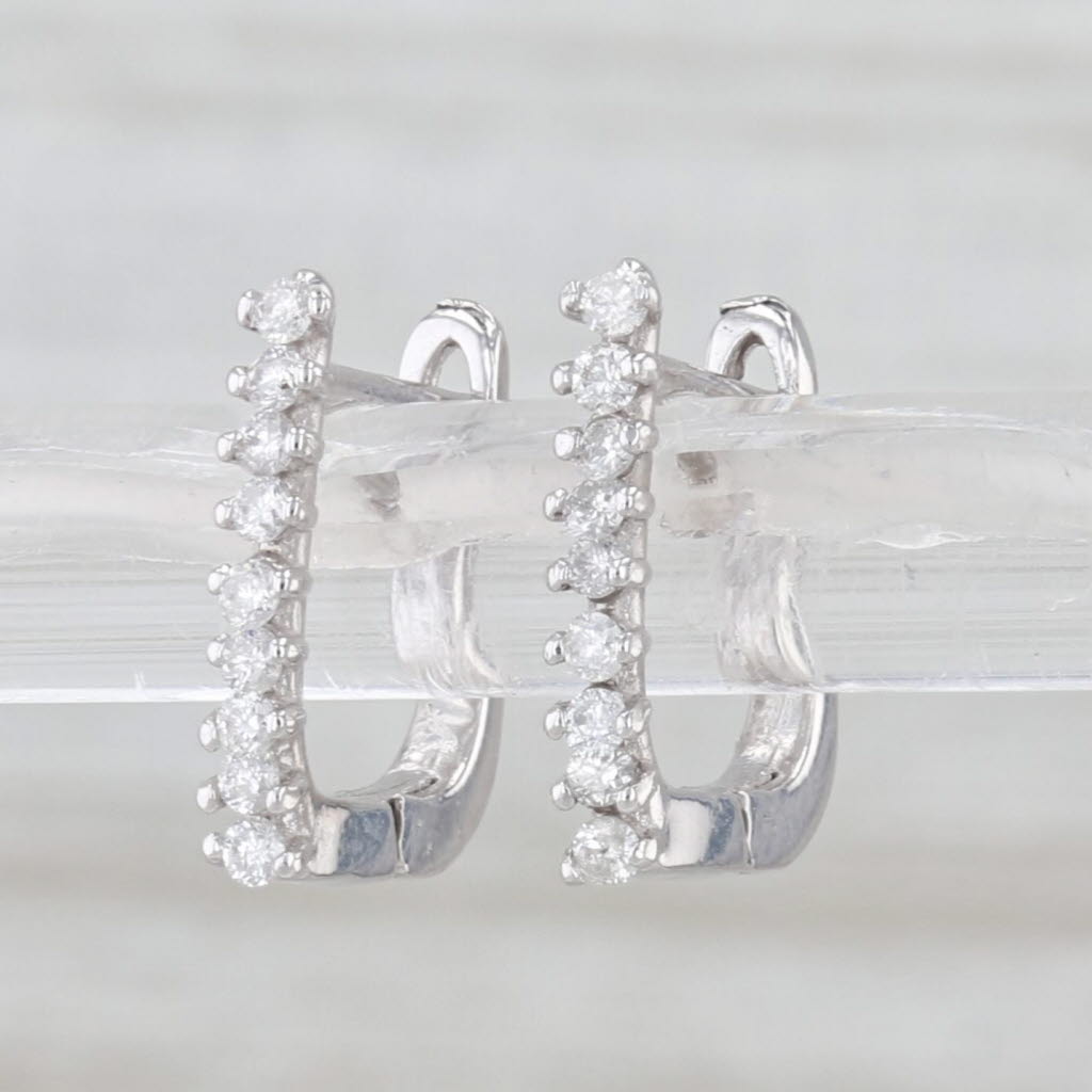 0.18ctw Diamond Hoop Earrings 14k White Gold Hinged Snap Top Posts