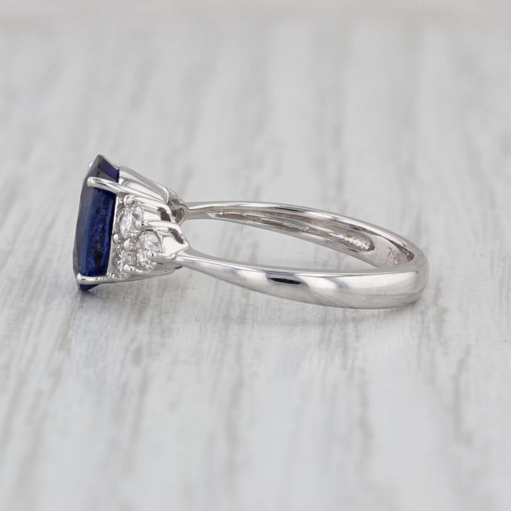 2.74ctw Oval Blue Sapphire Diamond Ring 18k White Gold Size 6.25