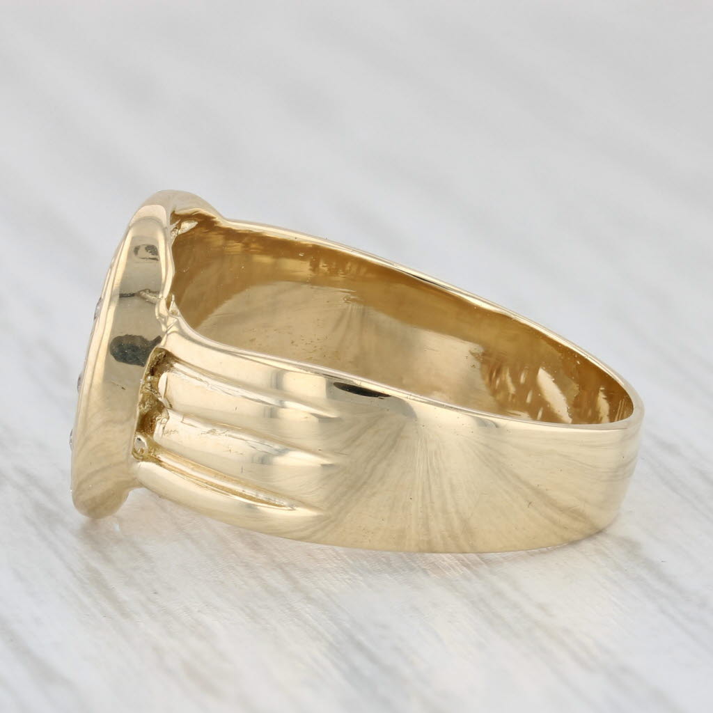 Light Gray Cubic Zirconia Ring 18k Yellow Gold Scalloped Band Size 7.25
