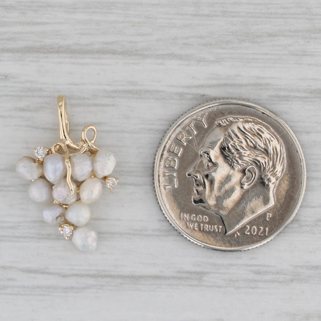 Gray Cultured Pearl Diamond Grape Bunch Pendant 14k Yellow Gold Small Drop