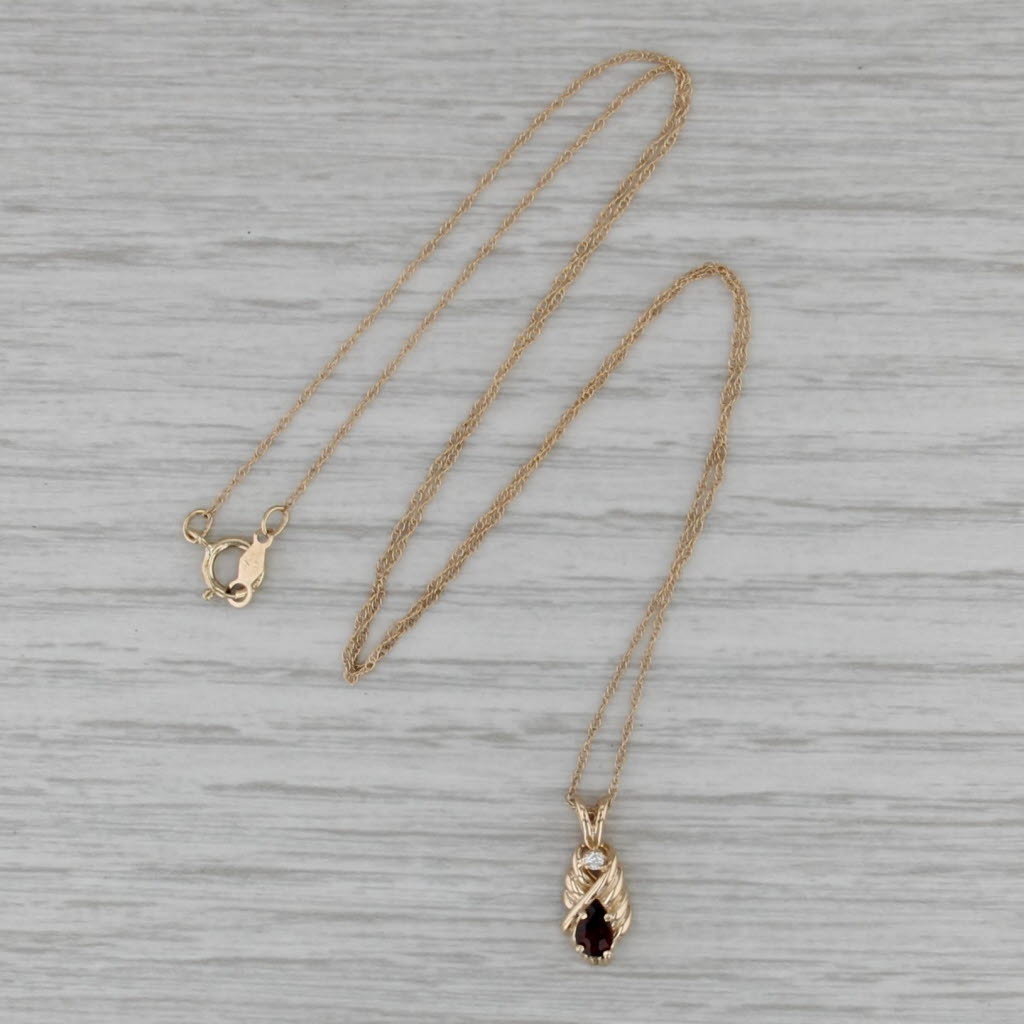 0.25ct Garnet Pendant Necklace 14k Yellow Gold 18" Rope Chain Diamond Accent