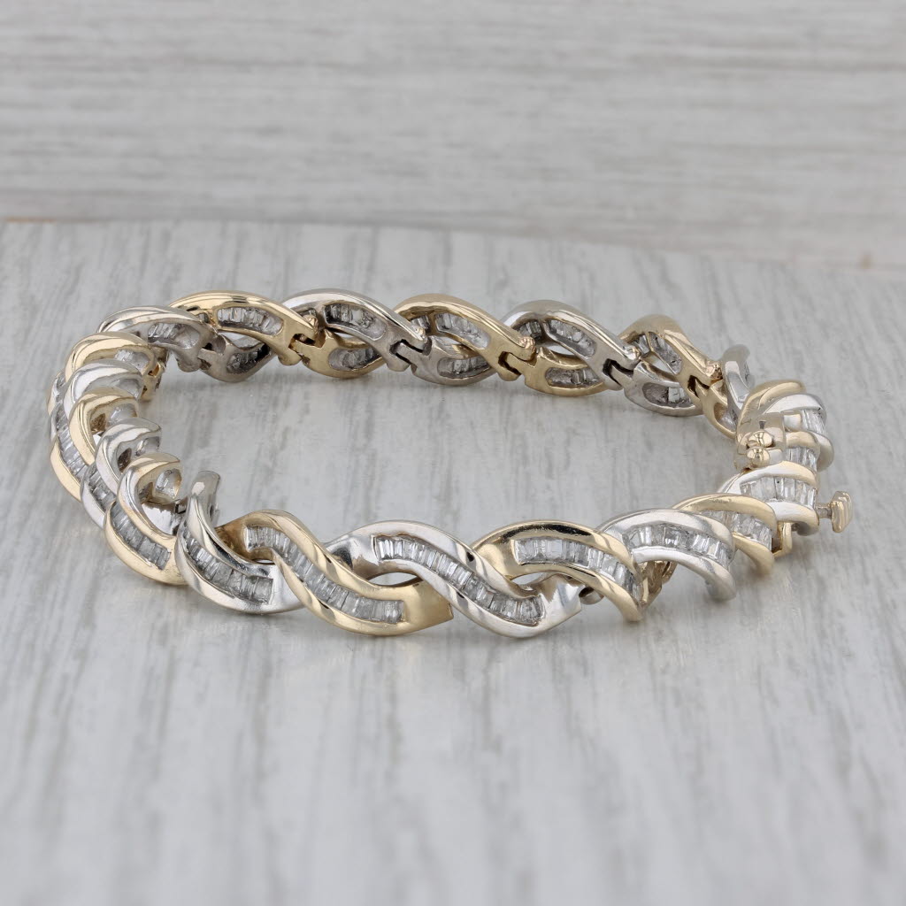 Gray 5.60ctw Diamond Twist Bracelet 14k Yellow White Gold 7" 7.2mm
