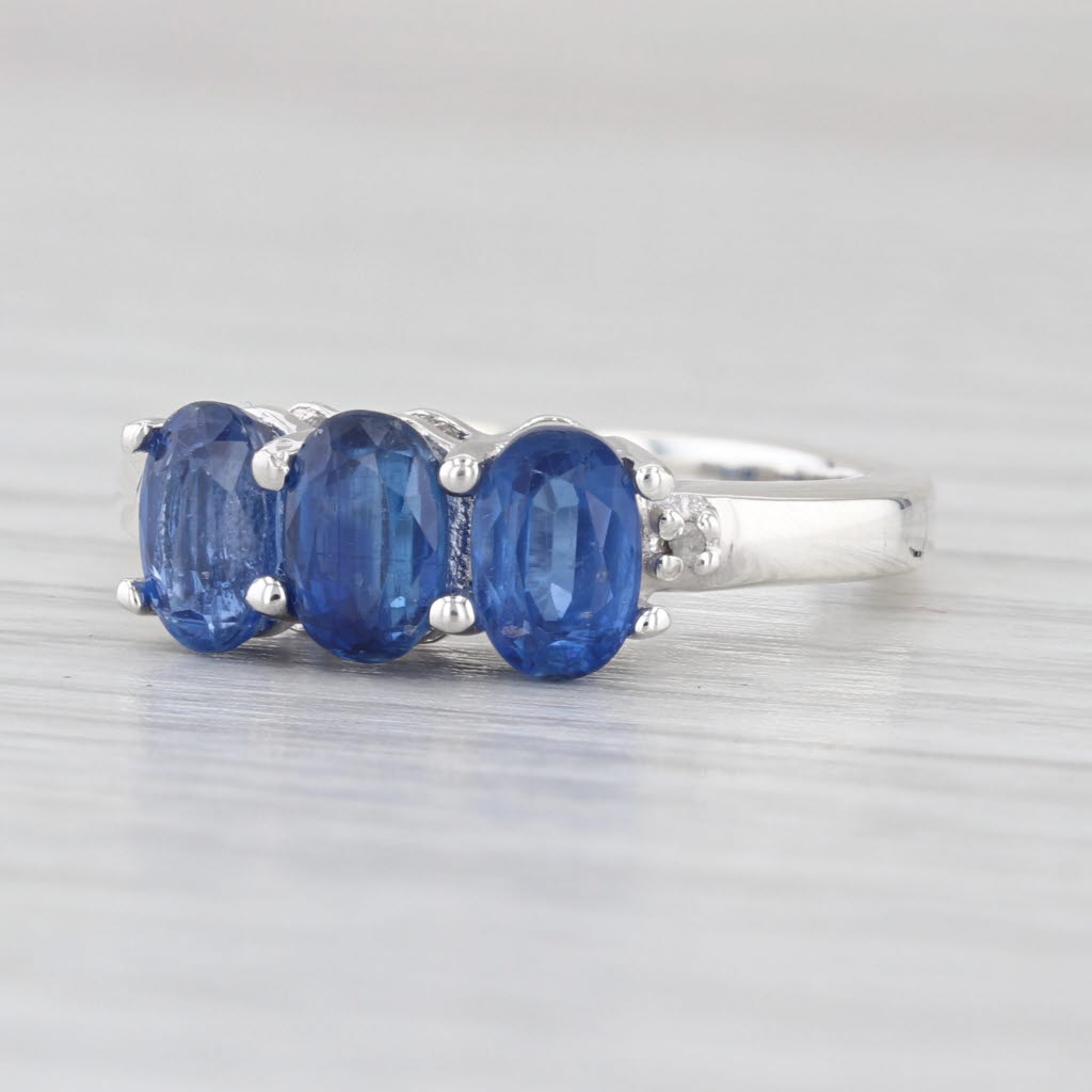 1.75ctw Oval 3-Stone Blue Kyanite Ring Sterling Silver Size 6