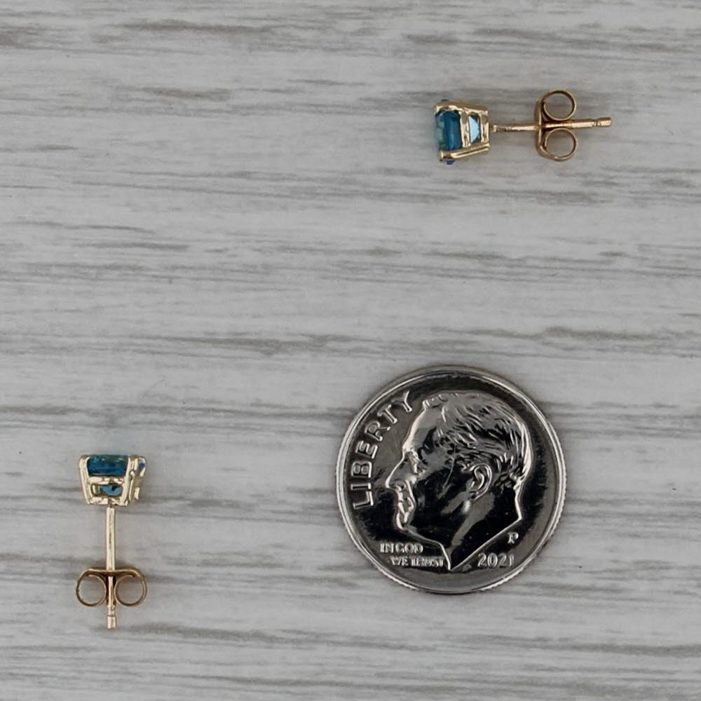 1.20ctw Light Blue Topaz Stud Earrings 14k Yellow Gold Round Solitaire Studs