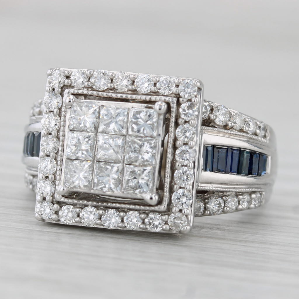 Gray 1.77ctw Diamond Halo Engagement Ring 14k White Gold Sapphire Accents Size 7