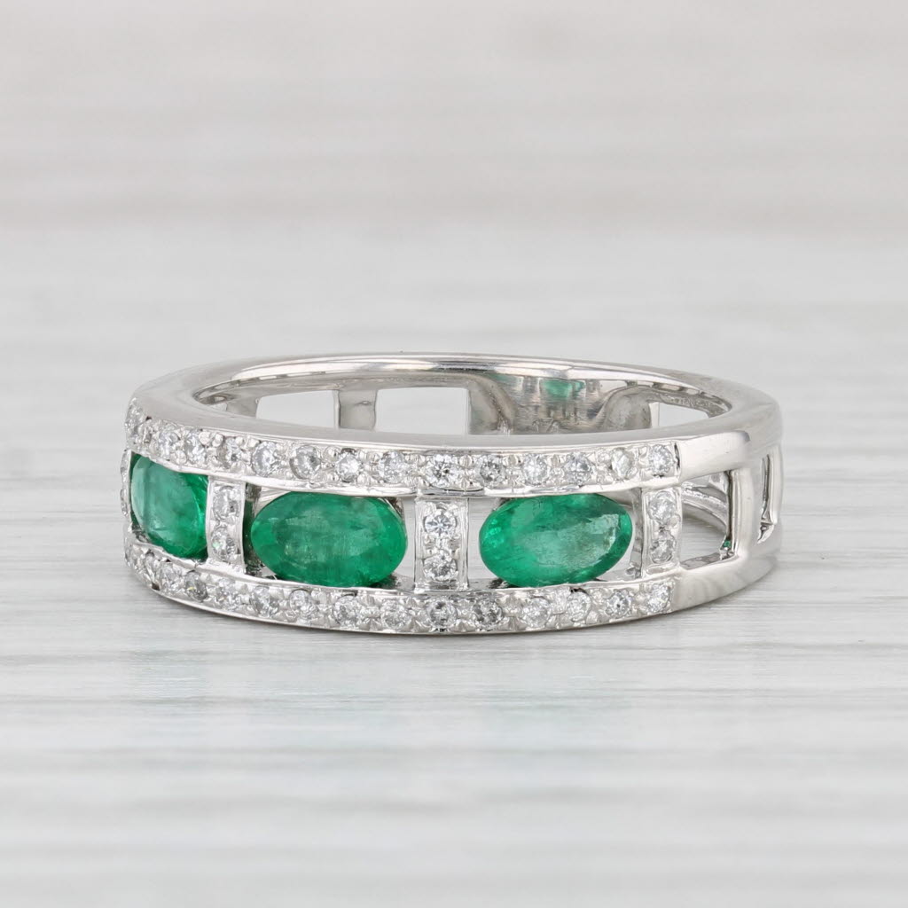 Light Gray 0.85ctw Emerald Diamond Ring 14k White Gold Size 6 Stackable Wedding Band