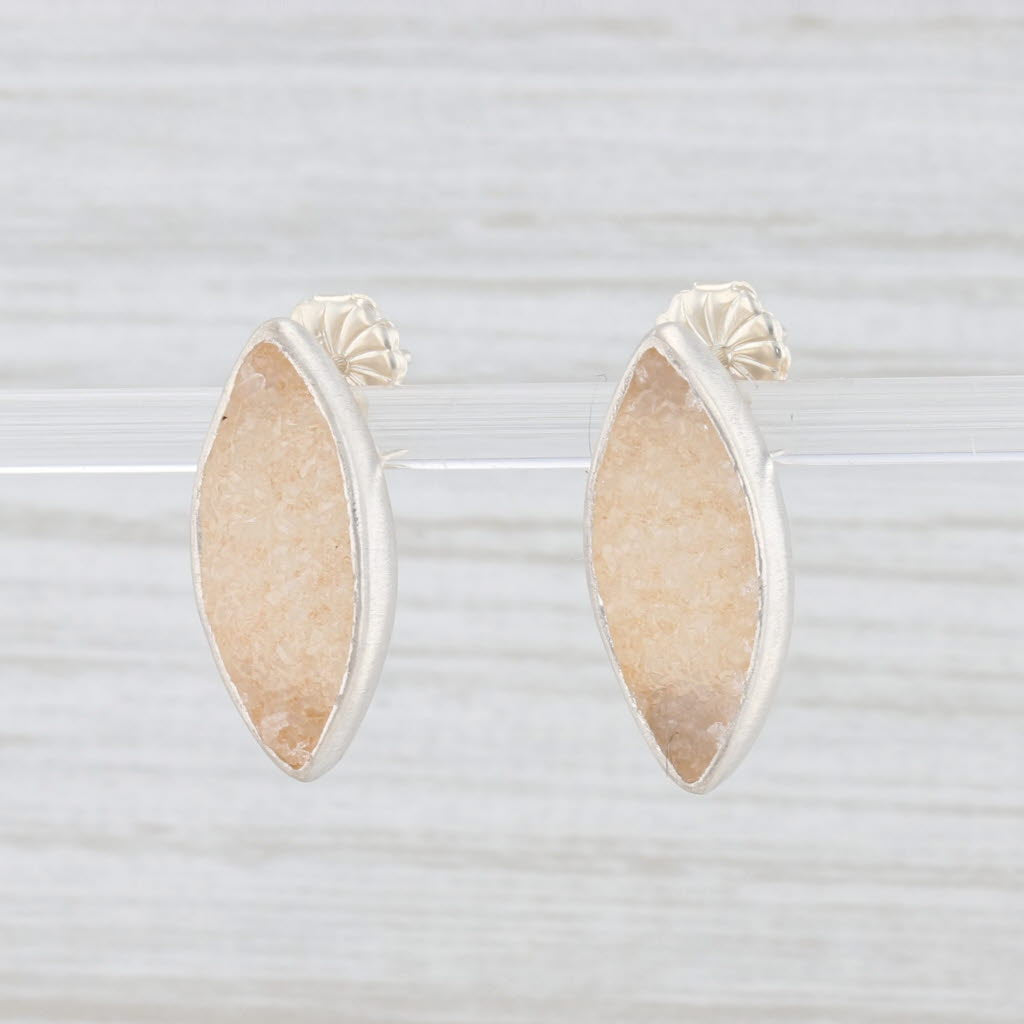 New Nina Wynn Druzy Sand Quartz Earrings Sterling Silver Marquise Drop