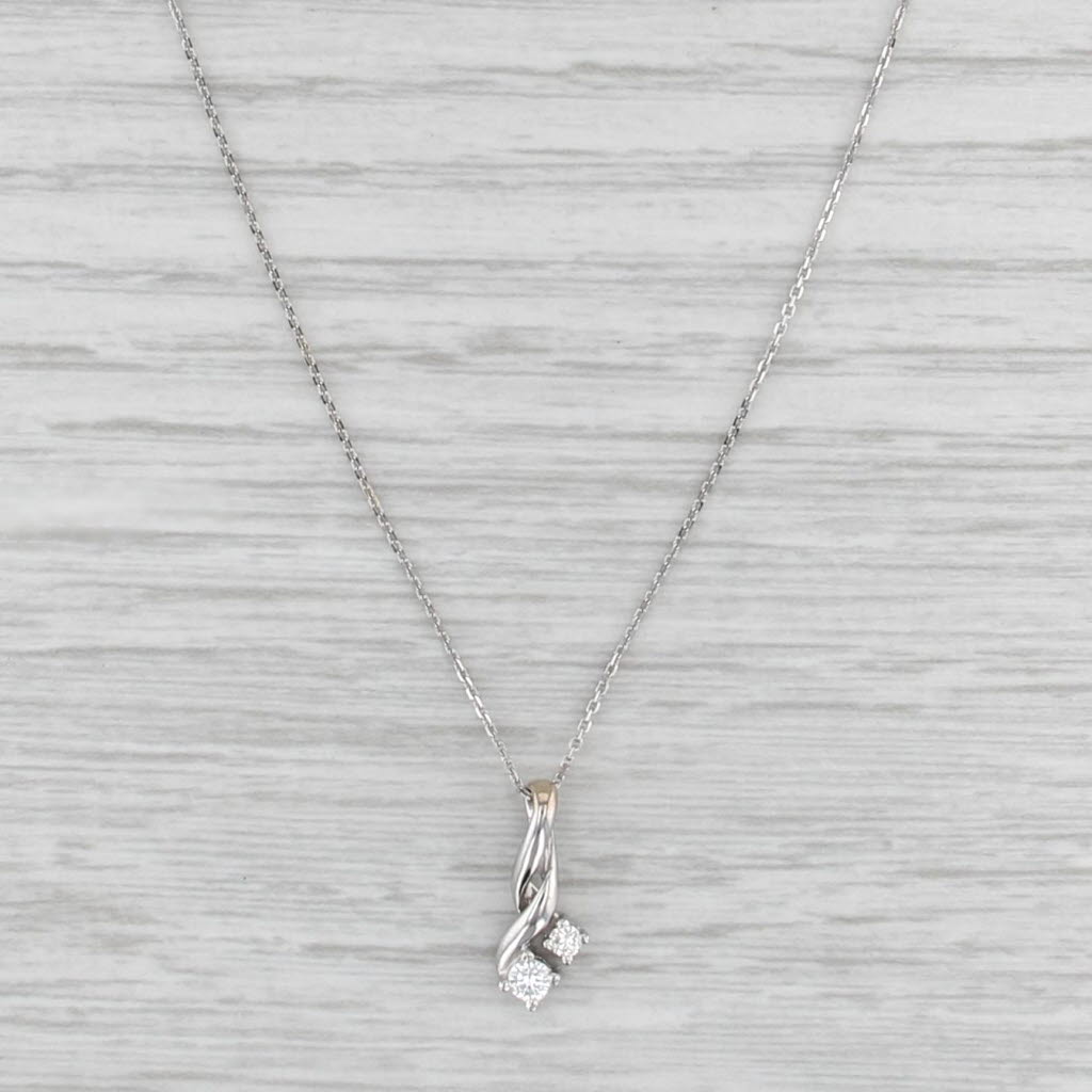 0.10ctw Diamond Necklace 14k Cable Chain 18k Pendant White Gold 18"