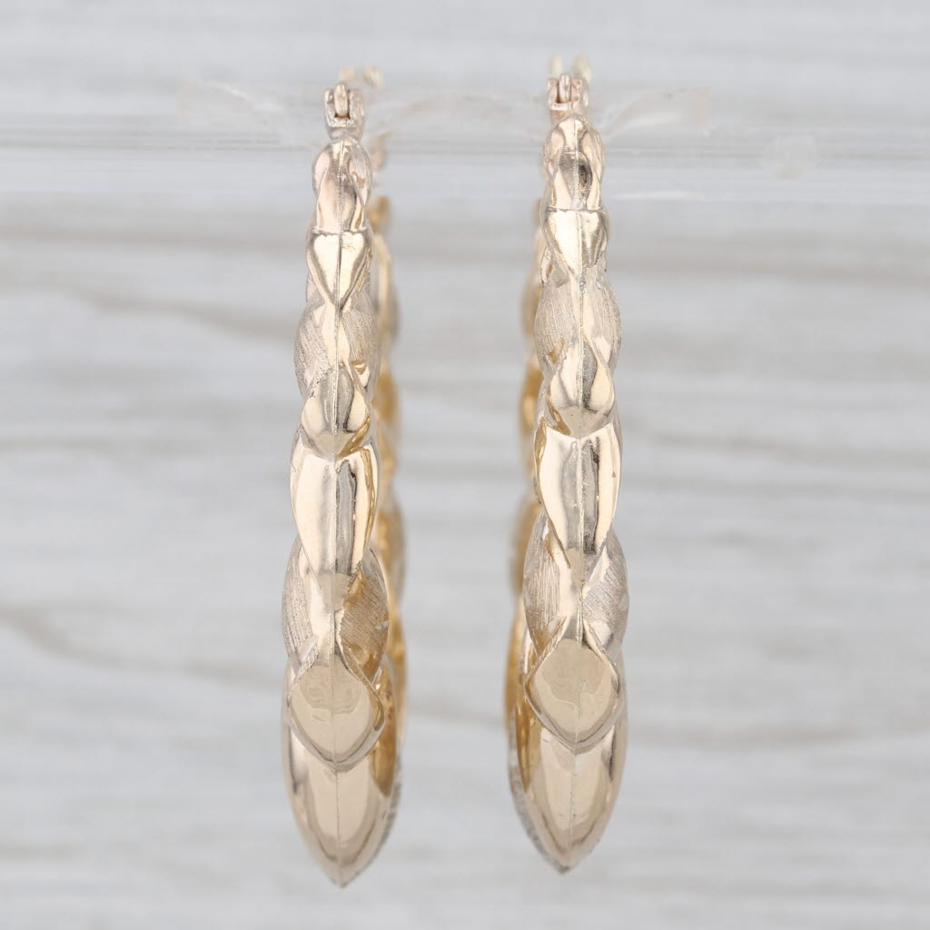 Star Etched Oval Hoop Statement Earrings 10k Yellow Gold Snap Top Hoops