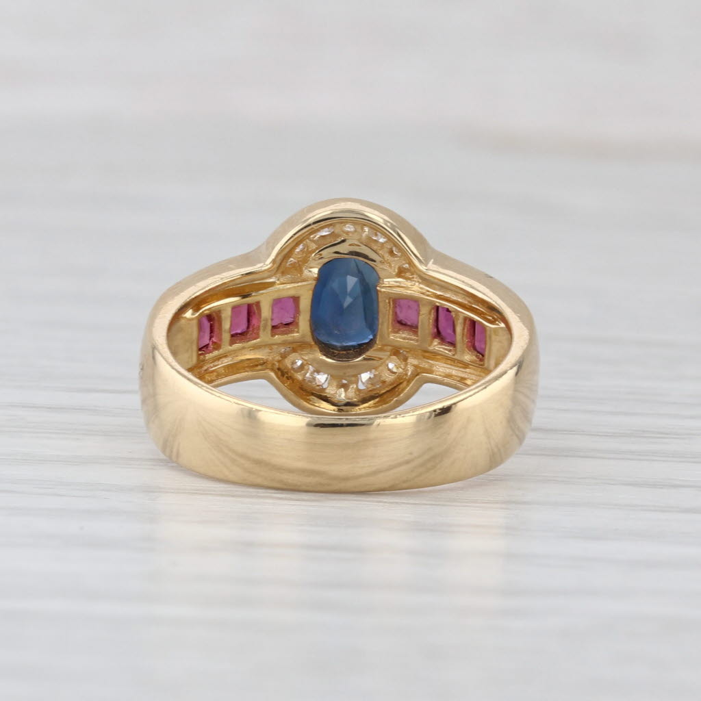 1.92ctw Blue Sapphire Ruby Diamond Ring 18k Yellow Gold Size 6