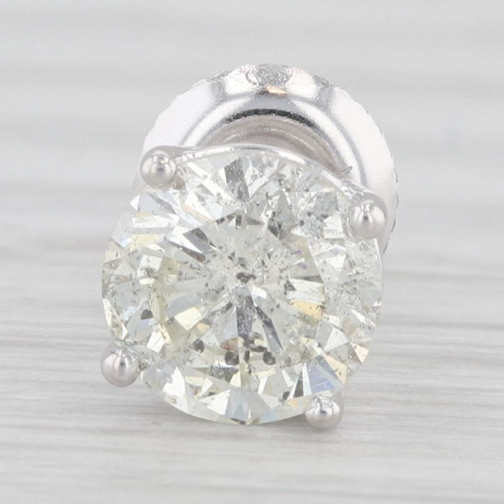 Light Gray Single 1.05 Diamond Stud Earring 14k White Gold Screw On Backs Round Solitaire