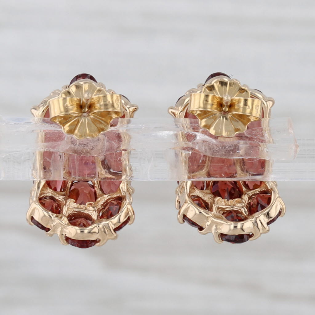 6ctw Red Garnet Cluster Earrings 14k Yellow Gold Drops Butterflu Backs