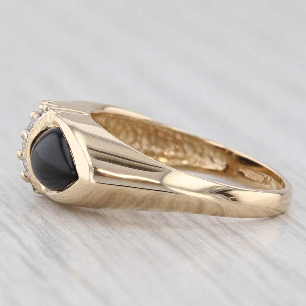 Light Gray Pear Cabochon Onyx Diamond Ring 14k Yellow Gold Size 5.25 Vintage
