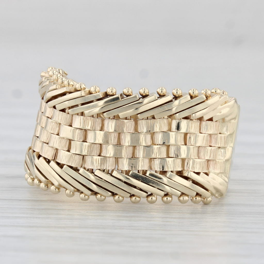 Light Gray Mesh Chain Ring 14k Yellow Gold Size 8 Band