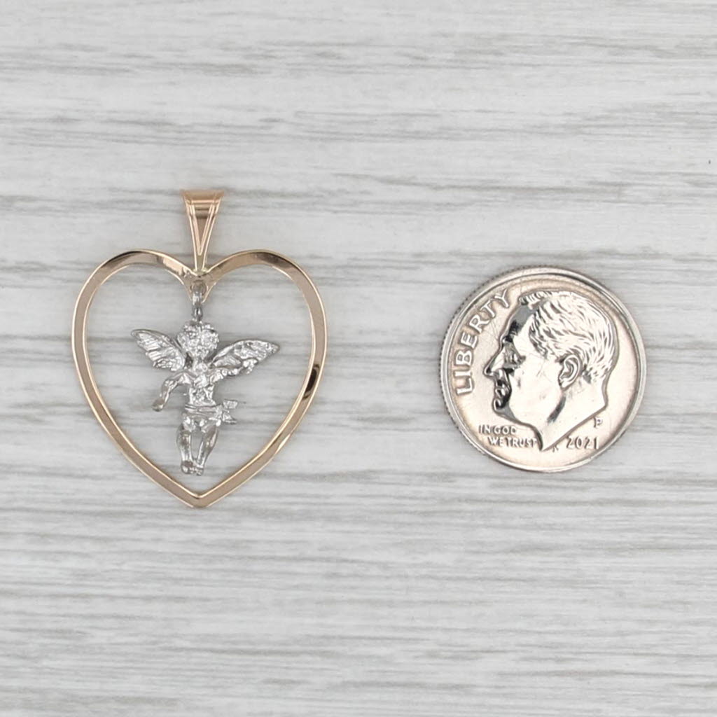 Open Heart Cherub Charm Pendant 14k Gold Nickle Guardian Angel