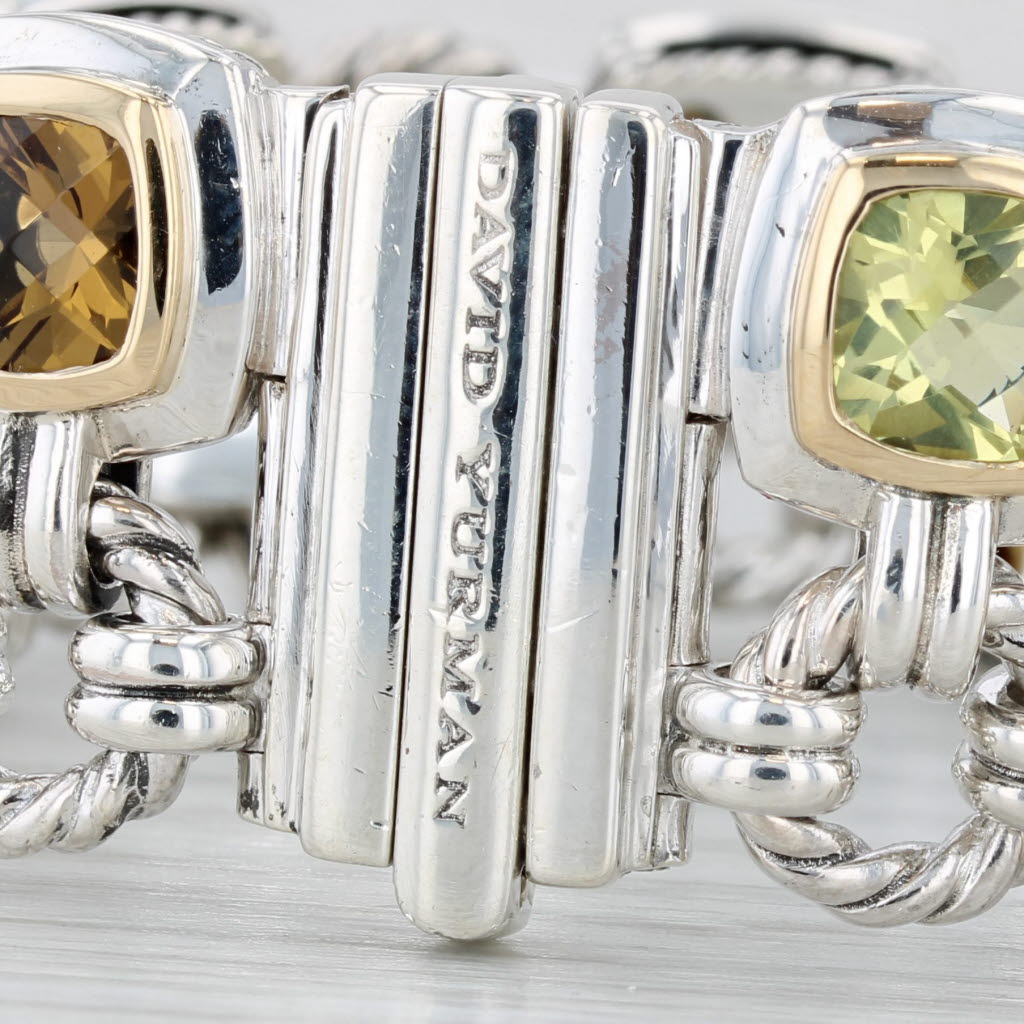 Light Gray David Yurman 0.25ctw Peridot Citrine Bracelet Sterling Silver 18k Gold 7"