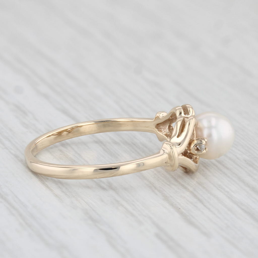 Light Gray Cultured Pearl Diamond Hearts Ring 10k Yellow Gold Size 5.75