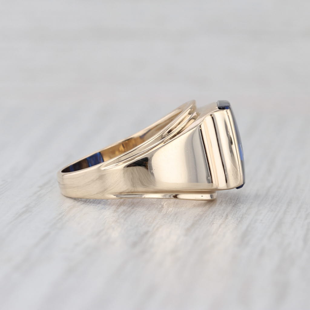 Masonic Signet Ring 10k Gold Lab Created Blue Spinel Blue Lodge Square Compass