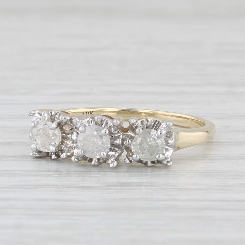 Light Gray 0.50ctw 3-Stone Diamond Ring 10k Yellow Gold Size 7 Engagement