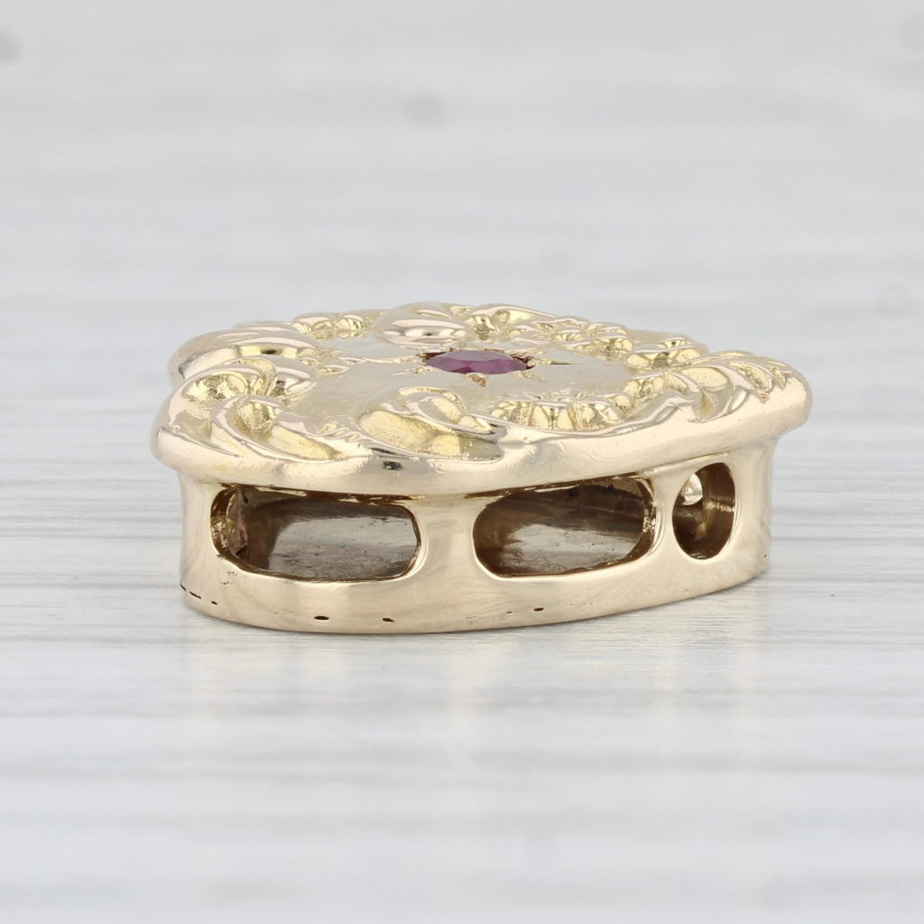 Light Gray 0.15ct Ruby Heart Slide Bracelet Charm 14k Yellow Gold Vintage Floral Hans L