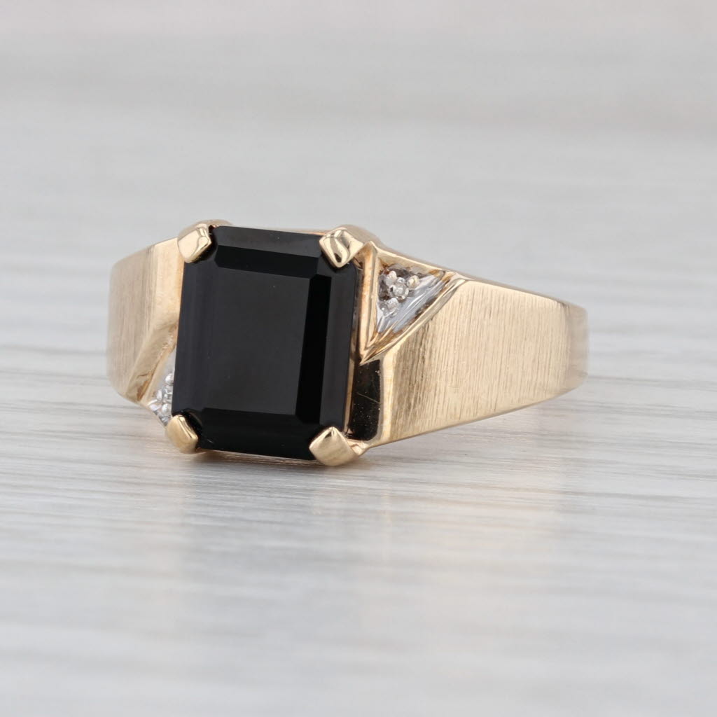 Vintage Men's Onyx Diamond Signet Ring 10k Yellow Gold Size 10.25