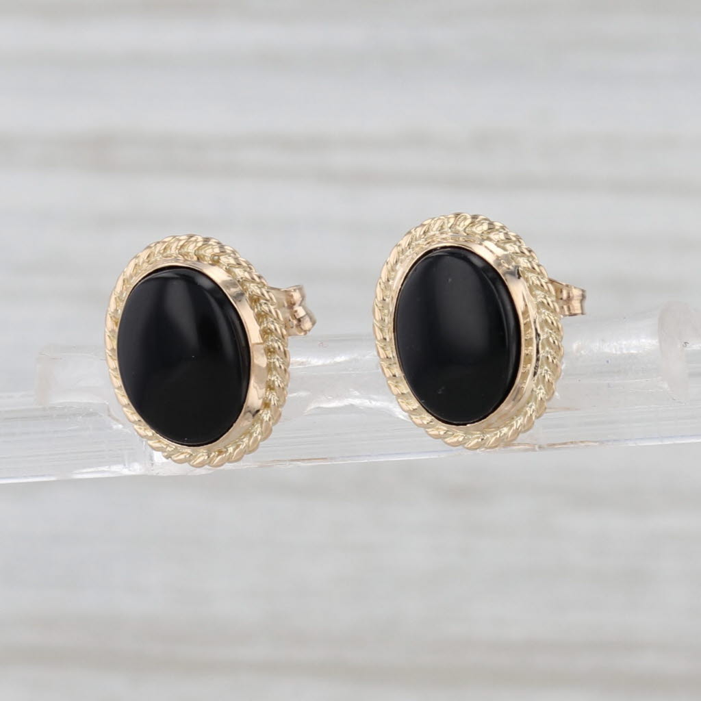 Onyx Oval Cabochon Stud Earrings 14k Yellow Gold Studs