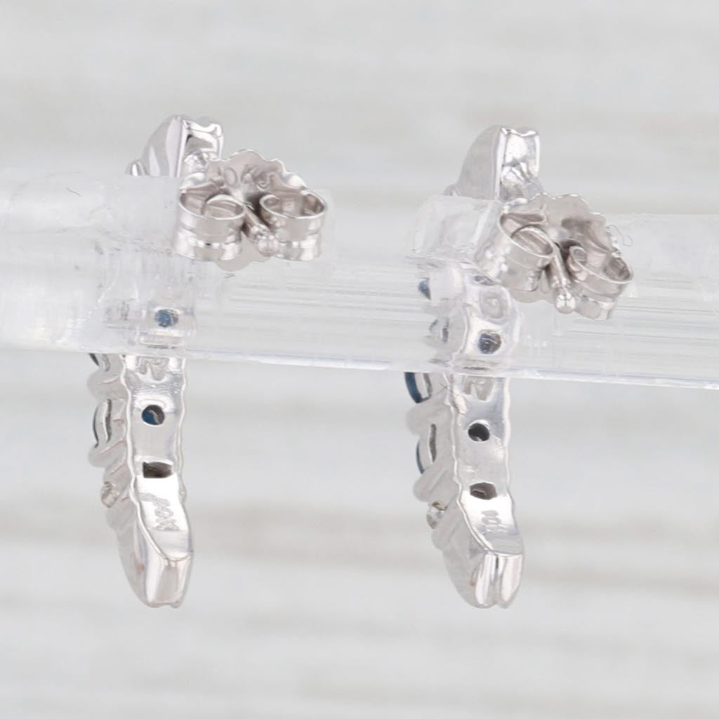 Light Gray 0.60ctw Blue Sapphire Diamond J-Hook Earrings 10k White Gold Half Hoop Drops