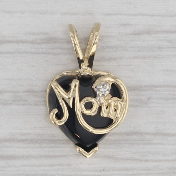 Mom Onyx Heart Pendant 10k Yellow Gold Small Drop Gift Keepsake
