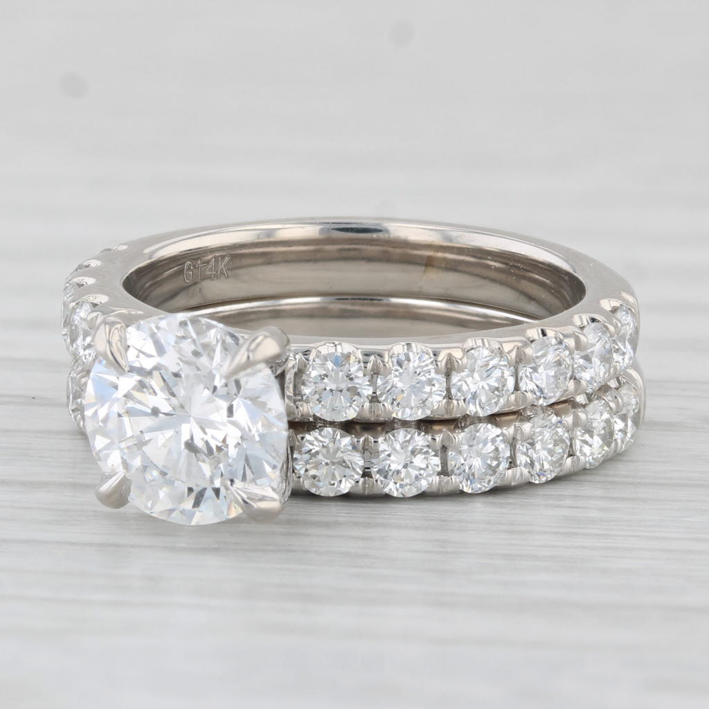 Light Gray 3.20ctw Diamond Engagement Ring Wedding Band Bridal Set 14k White Gold Size 6.5